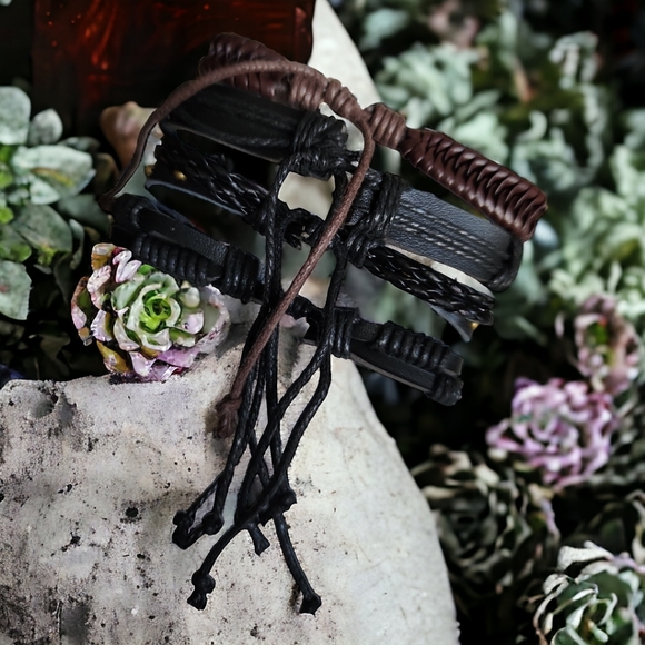 Unisex Leather Bracelet 4 Piece Set - Picture 7 of 8